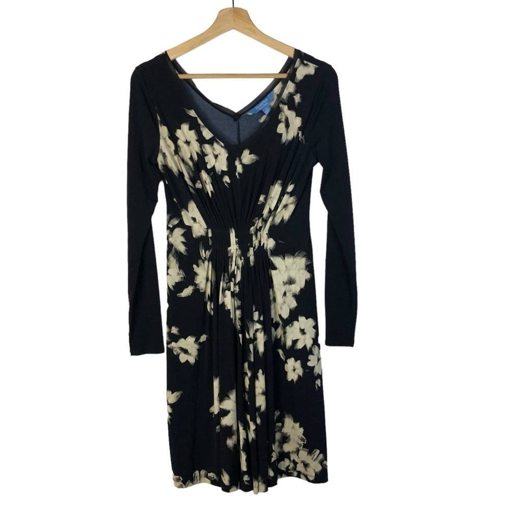 Simply Vera Vera Wang Navy Blue & White Floral Long Sleeve Knee Length Dress‎ XS